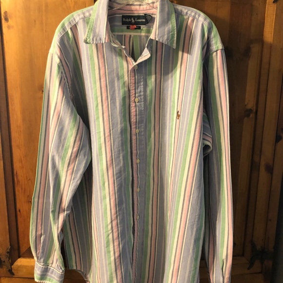 Ralph Lauren Classic Fit Pastel Striped Extra Large Tall Button Up Dress Shirt - Picture 1 of 6